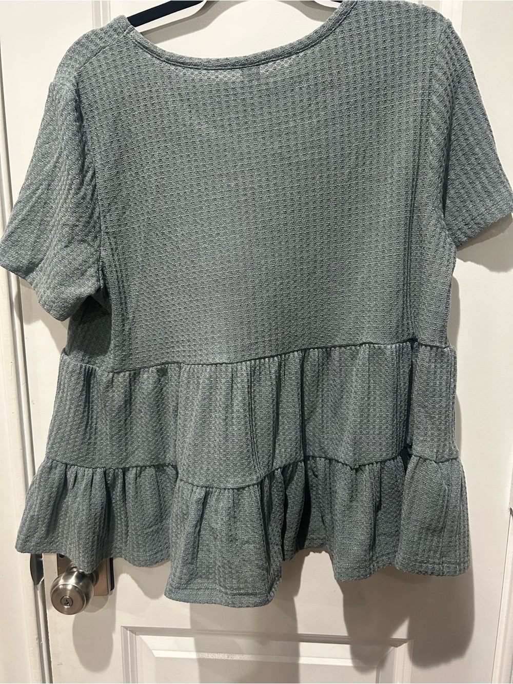 Waffle-Knit Tiered Peplum Top - Sage Green